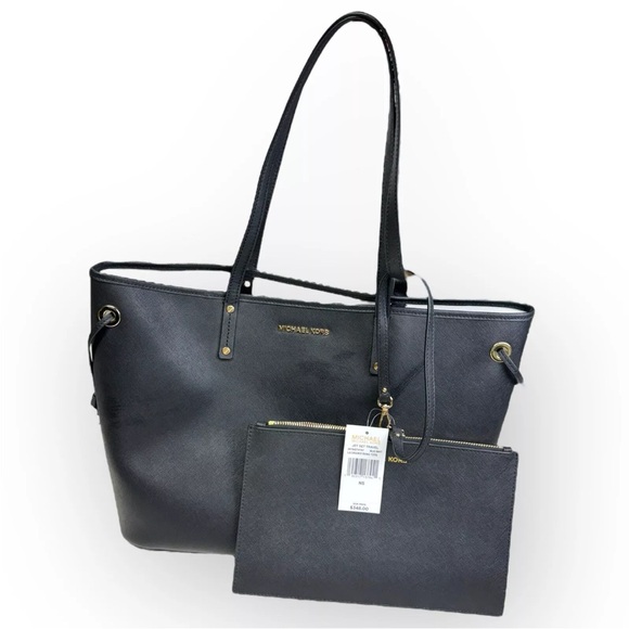 NWT Michael Kors Jet Set Travel Drawstring Tote Black/white Lining - $348 MSRP - Picture 1 of 10